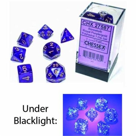Time2Play Cube Borealis Luminary Dice, Royal Purple with Gold Numbers - Set of 7 TI3295812